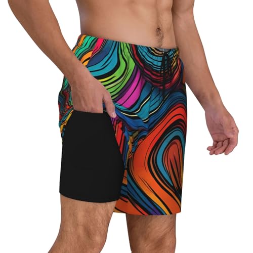 Colorful Lines Art Print Men Stylish Functionality Swim Trunks Breathable Beach Shorts Surfing Gym Fishing3
