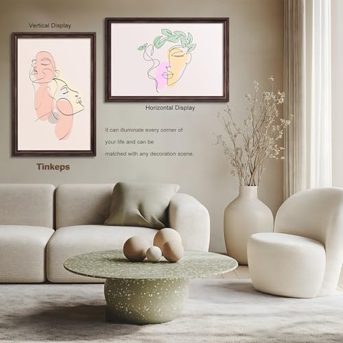 Image of 24x36 Poster Frame Walnut Brown with Black Back Board, Curved Extra Wide Edges, Wooden Vintage Style Poster Frame 24x36 inches for Wall Decor.