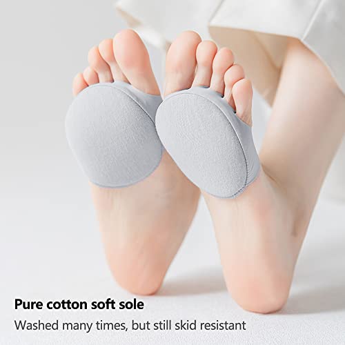 Image of Ball of Foot Cushions Pad,4 Pairs Honeycomb Fabric Forefoot Pads for Metatarsal,No Show Women's Half Socks Pads Invisible Toe Topper Liner Socks Sponge Cushion (Black /Beige /Gray /White)