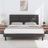 Upholstered Platform Rilelola Bed Frames with headboard and Wooden Slats Support，No Box Spring Needed/No Noise Dark Grey Queen Bed Frame