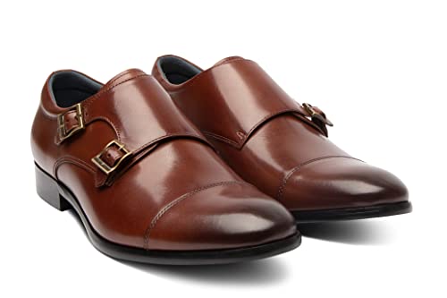 Image of Blake McKay Miles Men's Dress Shoe Leather Double Monk Cap Toe. Monkstrap with a Breathable Leather Lining, Ortholite Insole, and Durable Rubber Sole.
