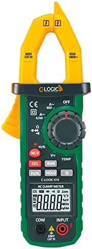 C-LOGIC 810 Professional Digital Clamp Meter NCV 6000 Counts with Working Light Voltage AC/DC 600V Current AC 600A Resistance Capacitance Frequency Temperature Jaw Opening 26mm. CAT III