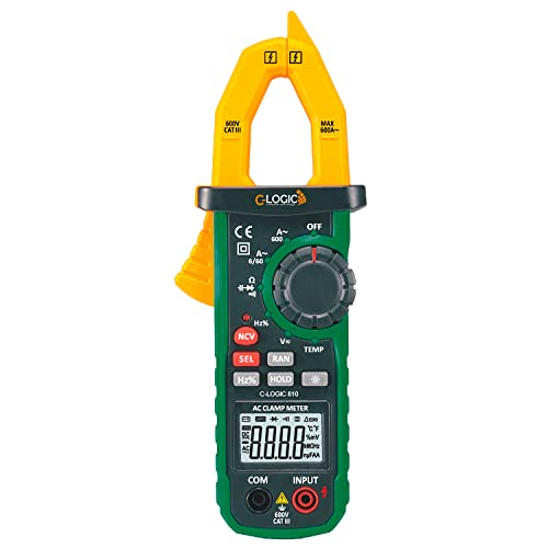 C-Logic 810 Professional Digital Clamp Meter Ncv 6000 Counts With Working Light Voltage Ac/Dc 600V Current Ac 600A Resistance Capacitance Frequency Temperature Jaw Opening 26Mm. Cat Iii #TOP3