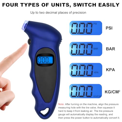 Image of KVAEY Digital Tire Pressure Gauge, 150 PSI 4 Settings Accurate Tire Gauge with Non-Slip Grip, Backlight LCD Tire Pressure Gauge Reader Checker Tool for Car Truck Bicycle Motorcycle (Blue)