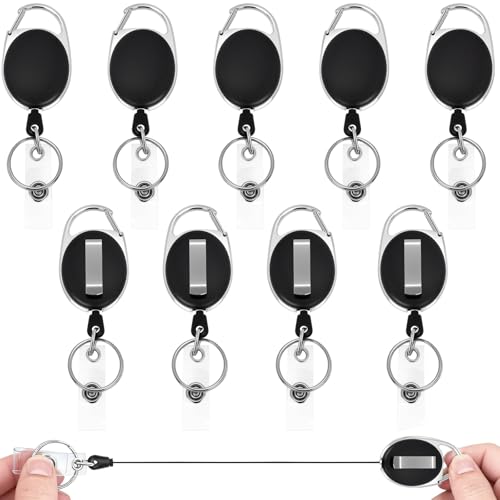 Yonality Llavero Retractil Con clip para cinturón, Llavero retractil 10 piezas extensible con Cordón de Extensible de 63 cm soporte, Para funda tarjeta identificación portatarjetas colgante