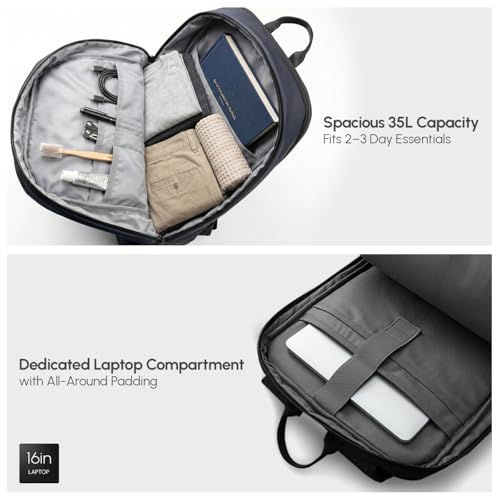 Image of OMW 35L Laptop Backpack for Men & Women | 5 Year Warranty | Fits 16 Inch Laptop |180 Flat Open Tech Compartment | MotionWeave Fabric & Vegan Leather | Travel Office & College Bag (TEXEL)
