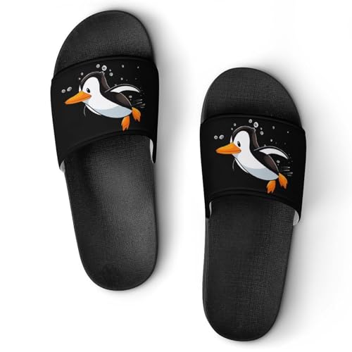 Cute Penguin Women's House Sandals Non Slide Bathroom Beach Slippers for Men