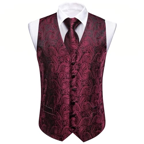 YOHOWA Mens Suit Vest Silk Tie Bowtie Set Paisley Jacquard Formal Waistcoat Clip Hanky Cufflinks Lapel Pin Wedding Party 8PCS4