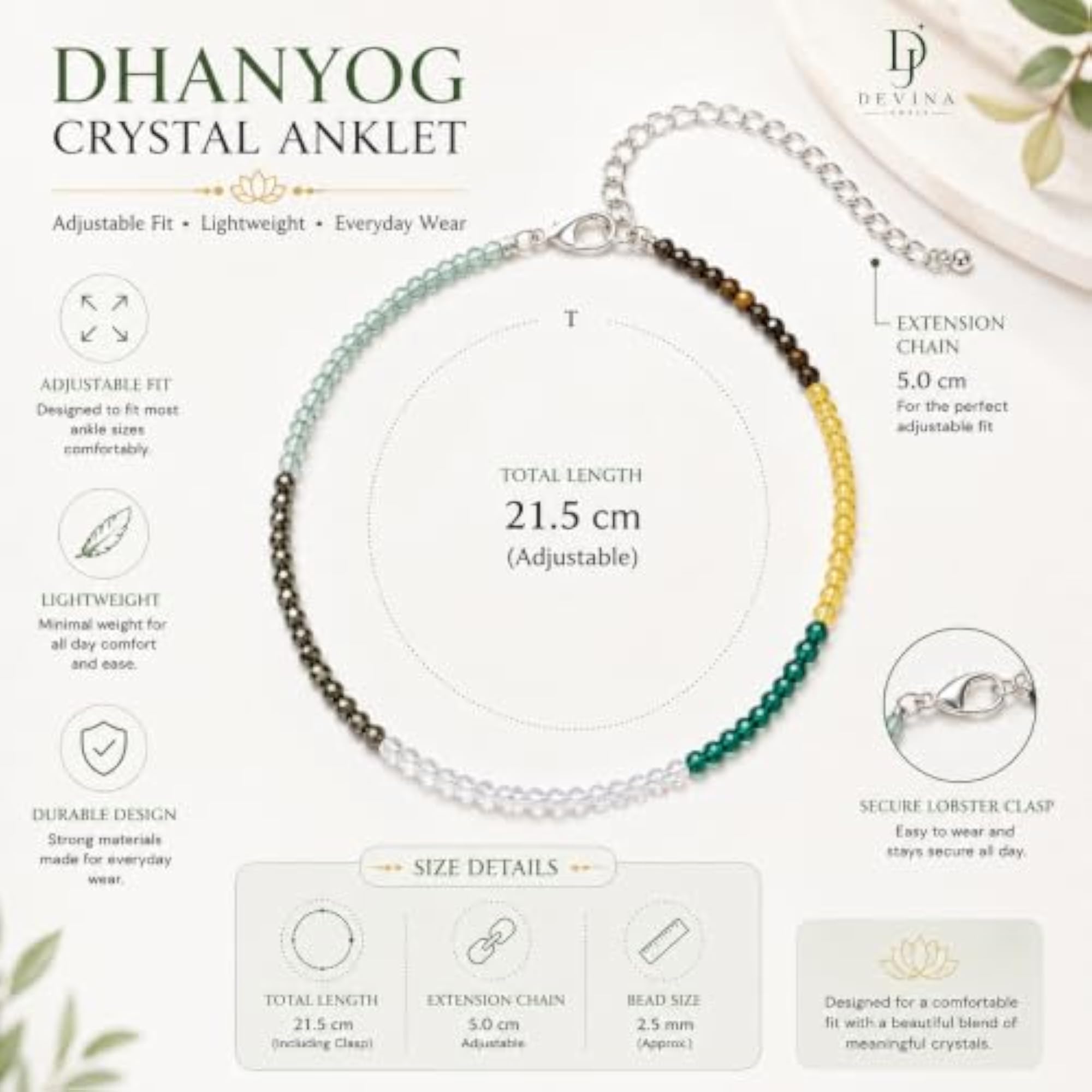 Dhanyog Multicolor Gemstone Adjustable Anklet for Women & Girls