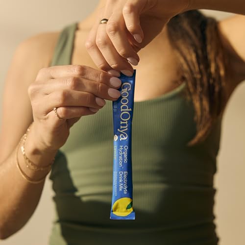 GOODONYA Organic Hydration Electrolyte Drink Mix, Certified Organic Hydration Powder, Non-GMO, Biochecked Glyphosate Free, Low Sugar, Lemonade Flavor, No Artificial Flavors,12 Stick Packs