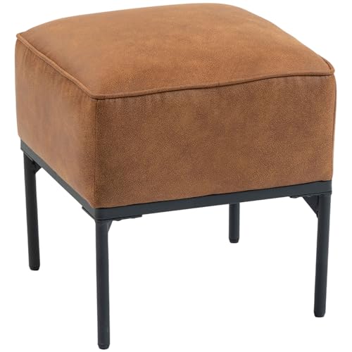 HOMCOM Reposapiés Salón, Taburete Bajo Tapizado en PU con Patas de Acero, Acolchado Grueso, Estilo Moderno, Otomana para Dormitorio, Sofá, Marrón