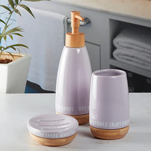 Image of SaSaSa Ceramic Bathroom Set of 3 Modern Bath Accessories Kit with Soap Dispenser, Toothbrush Holder & Dish - Stylish & Elegant Bathroom Decor, Purple (9884)