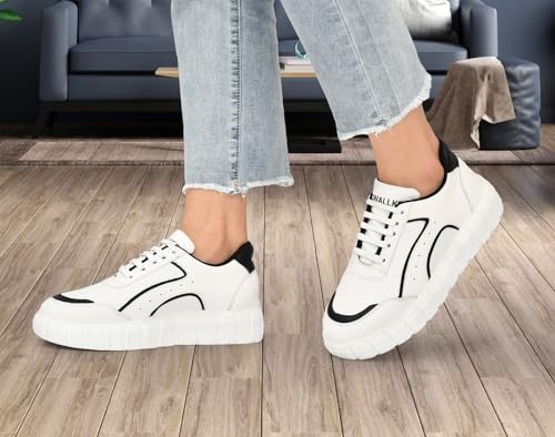 Image of Women's White Casual Sneaker|Walking Gym Running|Ultra Soft Cushion|Lightweight Lace-Up|Effortless Style Shoes for Women's & Girl's