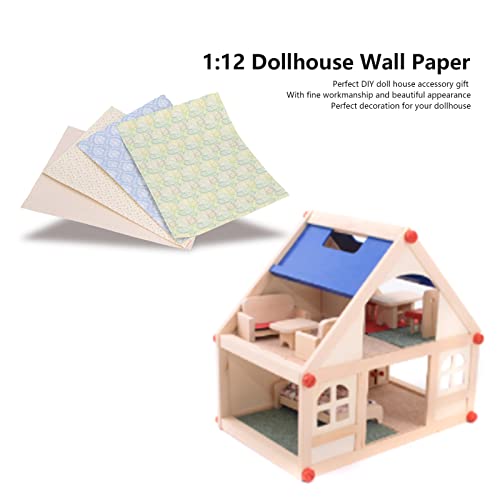 Dilwe 4 Stück Puppenhaus-Tapeten, 1:12 Selbstklebende Puppenhaus-Tapeten-Set Miniatur-Tapeten für Puppenhaus-Dekoration – Bild 4