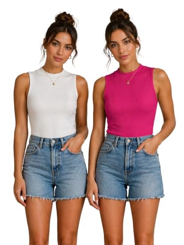 Image of Toochki Tops for Women Crop Top for Women's Tank Activewear Tee Casual Sports Cotton High Neck Camisole Pack of Two (2)