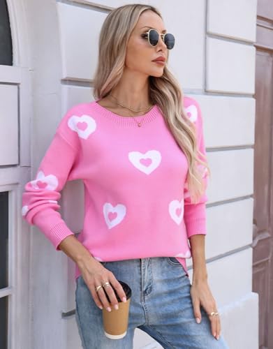 Image of Women's Pullover Sweaters Cute Multi-Hearts Knitted Casual Sweater