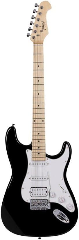 Monoprice Cali Classic HSS Electric Guitar - Right Handed, Gig Bag, White Pickguard, Maple Fretboard, Black - Indio Series