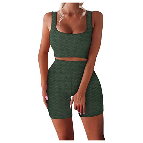 2 Piece Outfits for Women Workout Set Seamless Deep V Neck Bra+Leggings Sports Suit Yoga Outfits,Sexy Crop Top and Shorts Sets