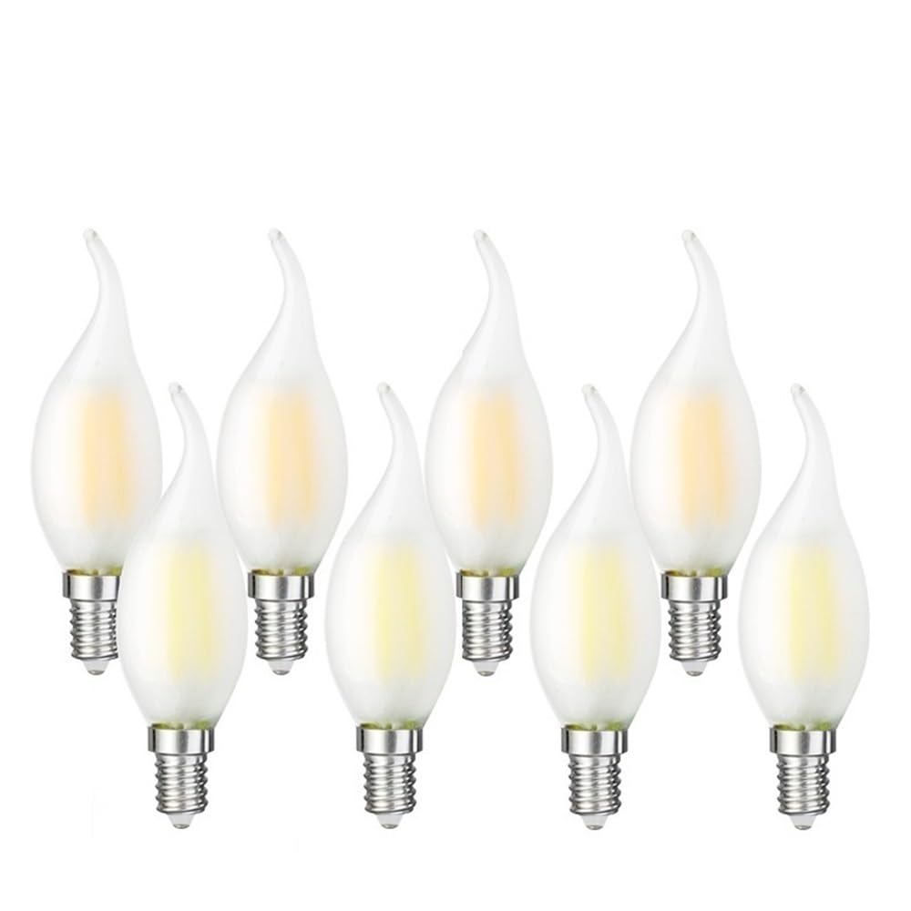 1fortunate lights, Paquete de 10 bombillas de filamento de cola de vela Retro AC220V E14 2W/4W/6W lámpara LED de decoración esmerilada regulable lámpara de araña(Cold White,6W)