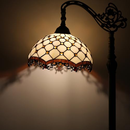 LUSTIX Tiffany Floor Lamp Amber Pearl Style Stained Glass Reading Light by LUSTIX - Used condition - Image 3