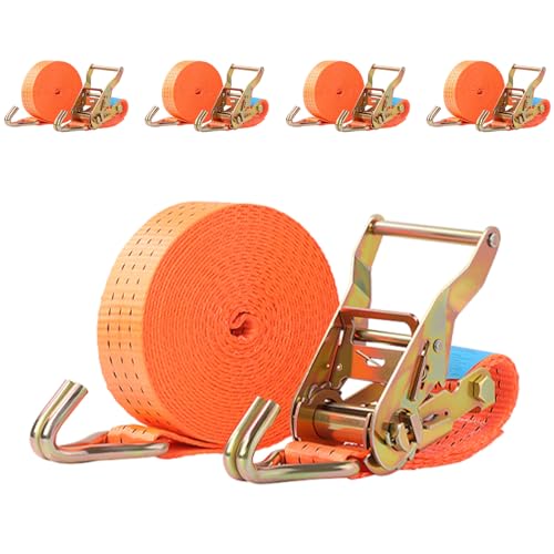 Putentfun 4 x 2000 KG Ratchet Straps with Double Hooks,6M x 38mm Heavy Duty Ratchet Strap Tensioning Belts Adjustable Cam Buckles Strap Lashing Straps for Car Roof Rack/Vans/Motorcycle/Luggage