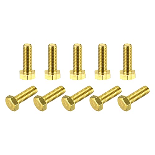 Image of uxcell Brass Hex Bolts, M6x18mm 10pcs Fully Thread Grade 4.8 Solid Brass Hexagon Head Bolt Machine Screws for Machinery