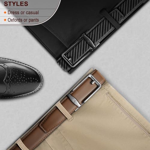 Image of BULLIANT Men Ratchet Belt 2 Pack, Click Sliding Leather Belt Adjustable for Gift Men Dress Casual Jeans 1 3 /8,Cut for Fit