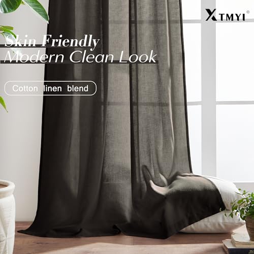 Image of XTMYI Brown Linen Curtains Drapes for Living Room Bedroom 108 Inch Curtains Long 2 Panels Semi Sheer Window Treatments for Dining Room