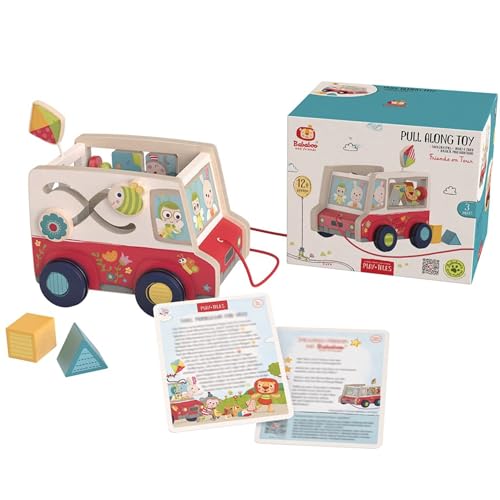 Bababoo & Friends Friends on Tour Pull Along Toy, Wooden with Non-Toxic Paint, 12+ Months, 8