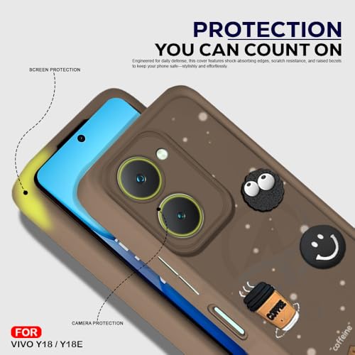 Image of AESTMO Back Case Cover for Vivo Y18 / Y18E Cover | Cute Fun Cartoon 3D Ball | Coffee Silicone Case | Full Body Protection | Camera Protection Back Cover for Vivo Y18 / Y18E (Brown)