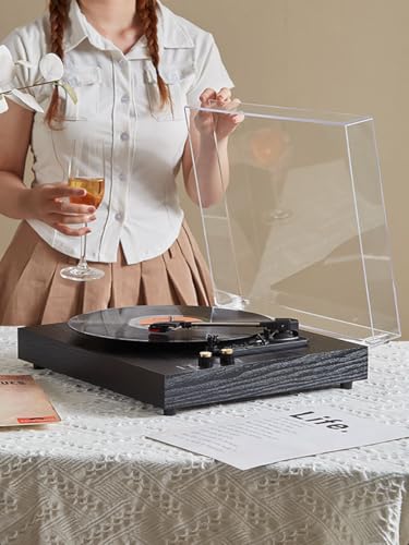 WYRMB Record Player,Oak Finish Turntable with Speakers,Bluetooth 5.1 and Vinyl Stream Technology, Vintage Style 3-Speed Vinyl Player - Les Beatles, Paul McCartney, John Lennon, RIngo Starr, George Harrison WYRMB Record Player,Oak Finish Turntable with Speakers,Bluetooth 5.1 and Vinyl Stream Technology, Vintage Style 3-Speed Vinyl Player – Image 6