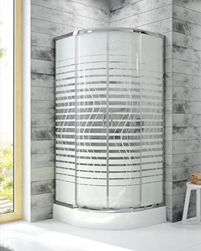 ECOLAM Duschkabine Duschabtrennung Dusche Fris 90 x 90 x 190 cm Vielterkreis Schiebetür R 55 Echtglas Milchglas gemustert ESG verchromt Silikon Cover
