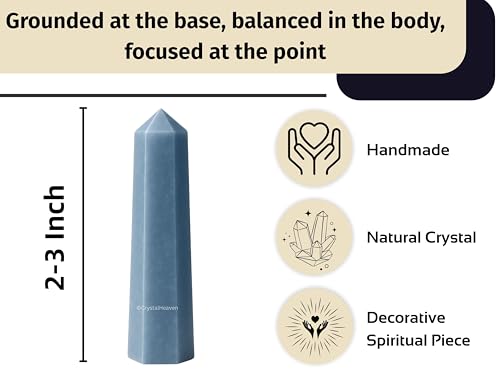 Image of Crystal Heaven Certified Angelite Crystal Tower Obelisk Point for Chakra, Healing and Balancing - AAA Grade Original Certified Gemstone Agate for Reiki Meditation Yoga Spiritual (2-3 Inches)