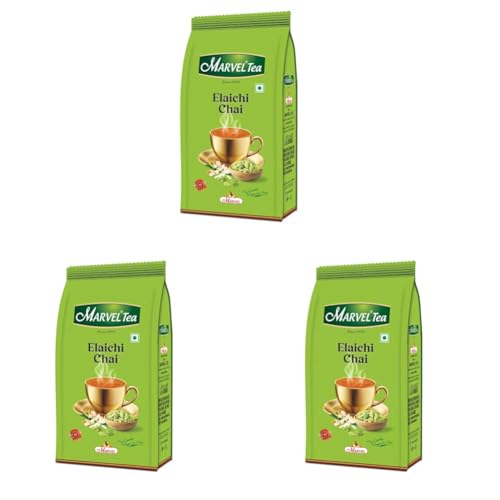 Image of Marvel Elaichi Tea 250gm, Handpicked Leaves & Natural Ground Cardamom From Assam & Darjeeling, Black Chai (Pack of 3)
