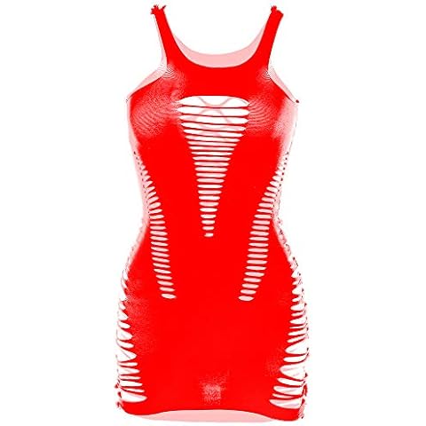 Vorifun Womens Babydoll Hollow Fishnet Lingerie Hot Mini Dress Tube Chemise Bodysuit (Red) Cover