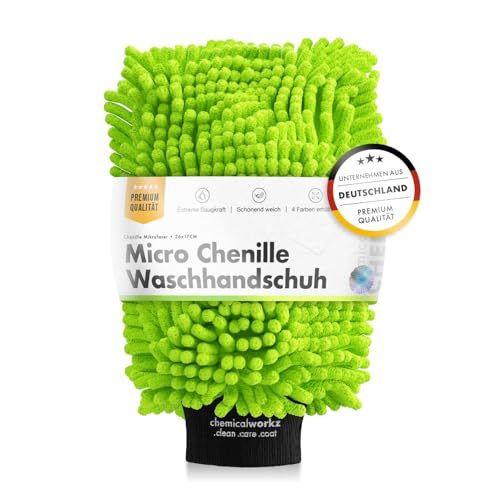 Chemicalworkz® Chenille Wash Mitt (grün) - Autowaschhandschuh - extra saugstark - aus ultraweicher Microfaser - entfernt hartnäckigen Schmutz mühelos - Mikrofaser Auto Waschhandschuh Zottelhandschuh