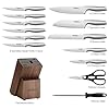 Knife Block Set, Kitchen Knife Sets with Block, FIKSHOT Knives Set - Razor-Sharp Santoku Knives, Fruit and Kitchen Sets - Rust Resistant for Homecooks (Silver + Walnut)