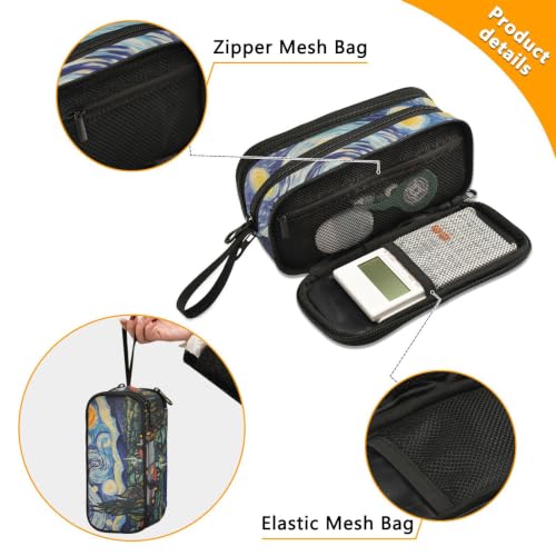 Image of Pencil Case Large Pen Bag with Zipper Oil Painting Starry sky
