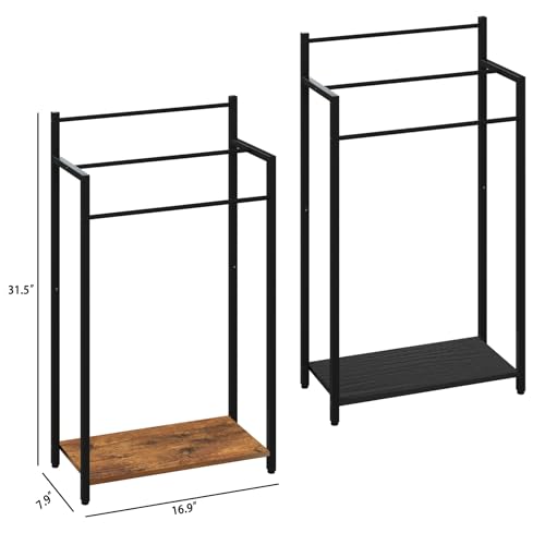 169-W-Freestanding-Towel-Rack-with-Rustic-Brown-Wood-Shelf-3-Tier-Blanket-Ladder-Stand-for-Bathroom-Living-Room-Metal-Frame315H-x-169W-x79D