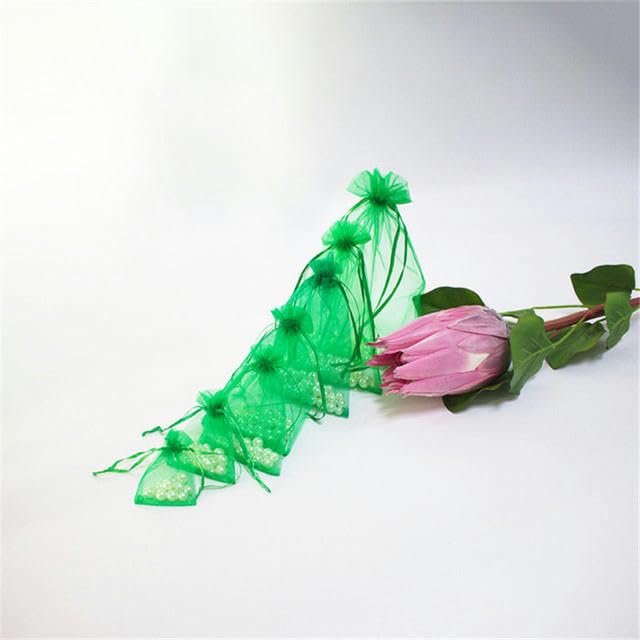 7x9 9x12 10x15 cm Sac en Organza Sacs d'emballage de Bijoux décoration de fête de Mariage Sacs en Tulle Cadeau Pochettes à Cordon de Bonbons-Vert-25x35 cm-50 pièces