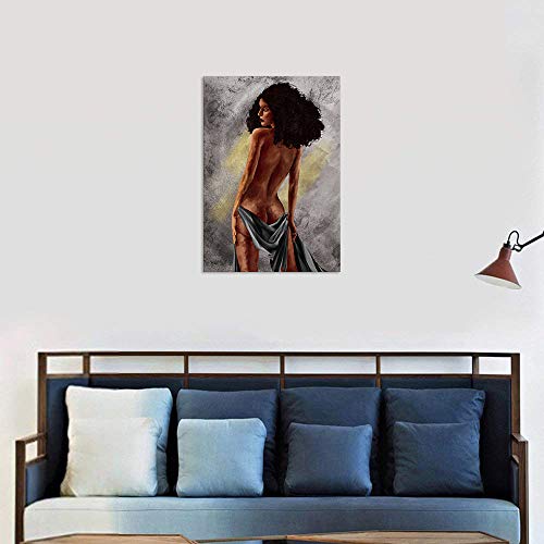 Kalawa Sexy African American Girl Wall Art Black Curly Hair Woman Canvas Paintings Beauty Sexy Poster Black Art Afro Girl Wall Decor For Living Room Bedroom Bathroom Framed Ready To Hang - 12"X 16" #TOP5