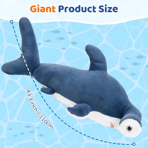 Image of Tezituor 43.3 inch Giant Hammerhead Shark Stuffed Animal, 4ft Large Stuffed Hammerhead Shark Plush Ocean Toys, Realistic Gray Shark Plush Pillow for Girls Boys