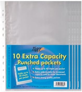 50 Pack of A4 Large Extra Capacity Strong Plastic Poly Punch Pockets Wallet Sleeves Clear Finish