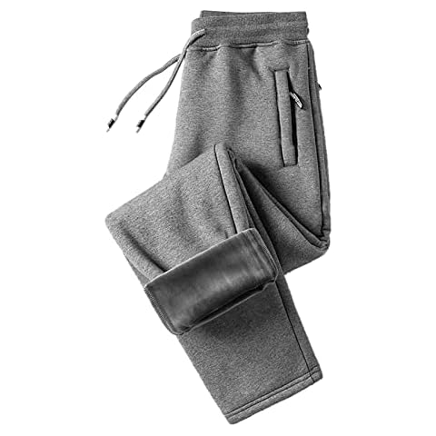 HshDUti Mens Joggers Loose Fit Tracksuit Bottoms Zip Pockets Casual Fleece Jogger Sweatpants Men Winter Warm Fleece Plush Thermal Trousers Dark Gray B L Cover