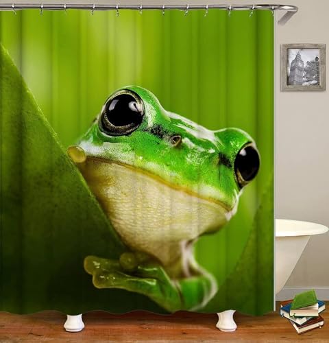 Duschvorhang 100x200 Anti-Schimmel Frosch Duschvorhänge Wasserdicht Waschbar Polyester Textil Badezimmer Vorhang Grüne Tiere 3D Shower Curtain A/7199