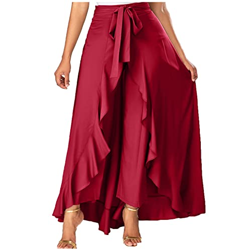 Women's High Waisted A-Line Midi Skirts Elegant Lace Up Long Skirt Casual Loose Irregular Hem Pleated Flowy Maxi Skirts