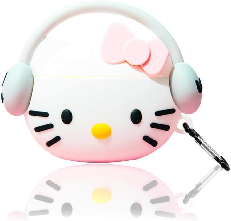 Image of Meyaar Earphone Case Cover Compatible for Realme Buds T300 & T310, Soft Silicone Skin Case Cover Shock-Absorbing Protective Case with Keychain for realme Buds T310 & T300 Only (Headphone White Kitty)