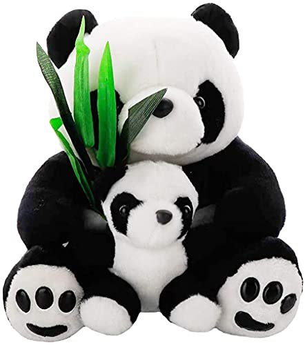 Panda plush13inch Cute Naive Mom & Baby Plush Panda Stuffed Animal, Soft Plush Toy with Bamboo, Gifts for Kids