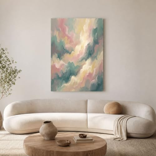 Peinture abstraite onirique décoration murale nuages brumeux 80x120cm