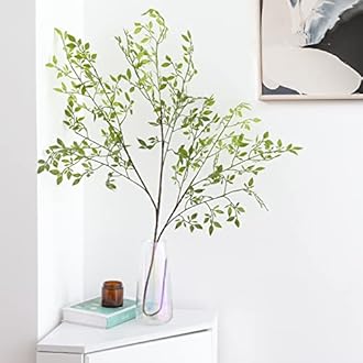 CEWOR Artificial Plants 2PCS 43.3 Inch Green Nandina Tall Plants for Wedding Shop Garden Office Home Décor Greenery Stems Fake Branches for Vase Indoor